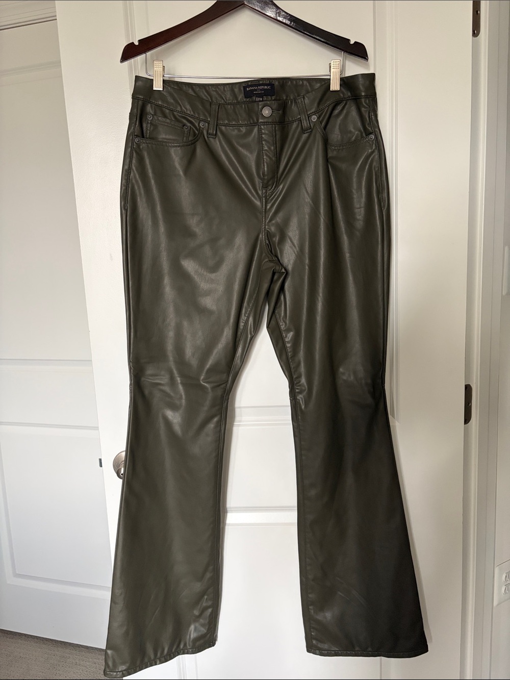 Banana Republic Dark Olive Faux Leather Flare Pants